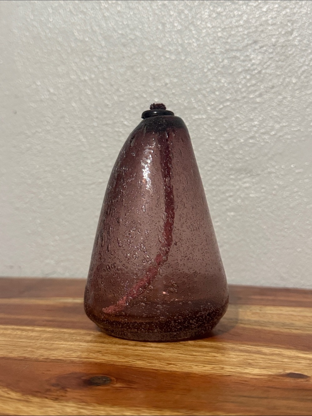 Vintage Hand Blown Amethyst Art Glass Oil Lamp 4.5x3 Controlled Bubble Cone Art